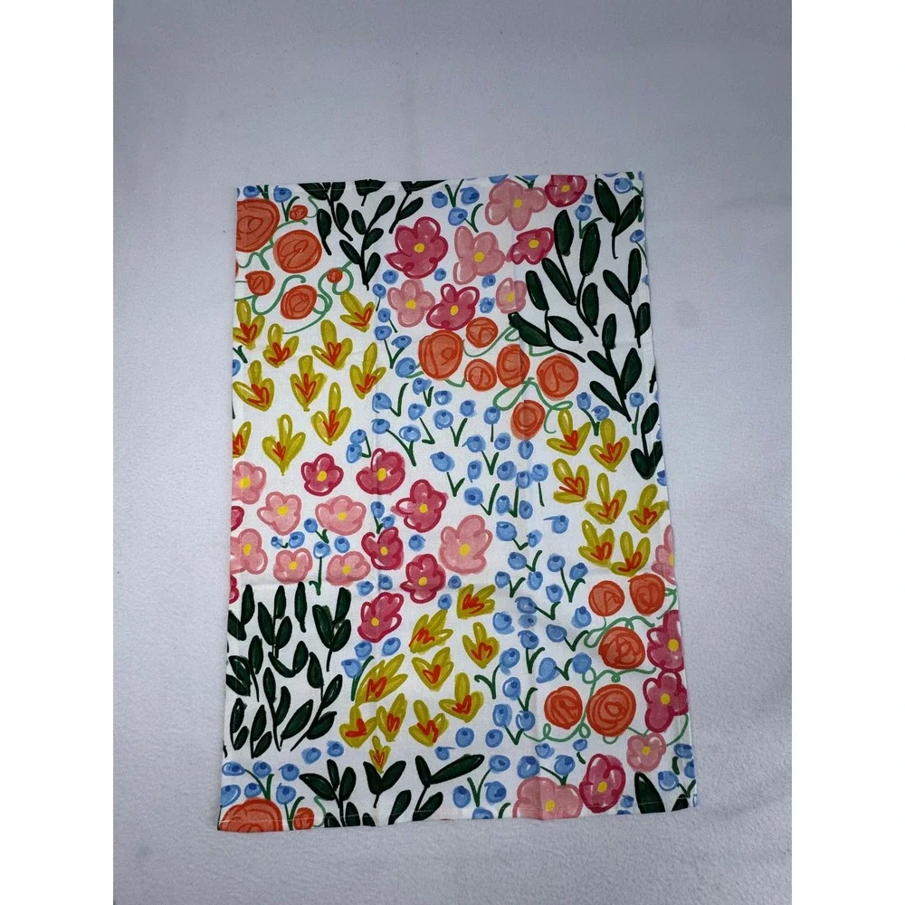 Whimsical Cottagecore Anna Whitham Co Tea Towel Multicolor Floral Hand Painted